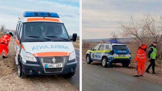В Кагульском районе машина скорой помощи столкнулась с полицейским авто.