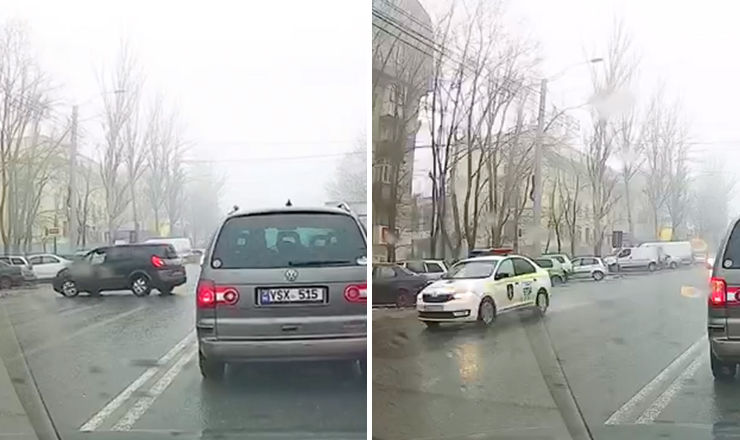 Кишиневский водитель грубо нарушил ПДД перед машиной полиции.