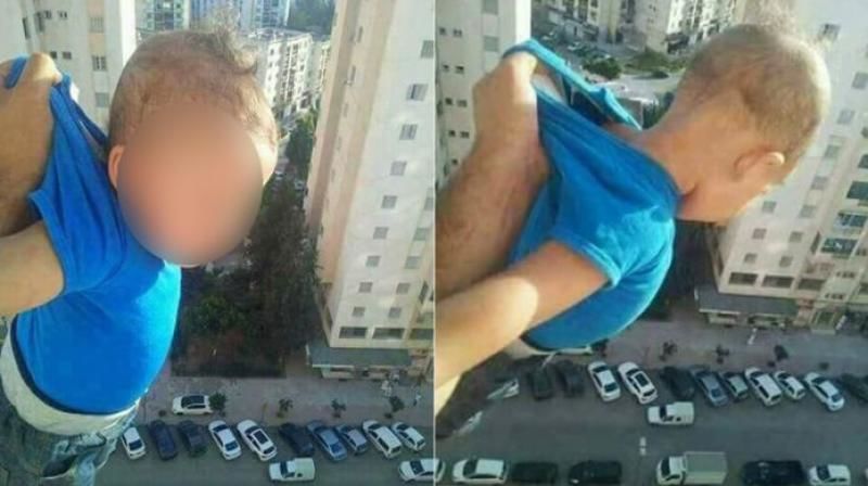 Copil atârnat pe geam de la etajul al 15-lea pentru a primi like-uri pe Facebook. Foto: digi24.ro