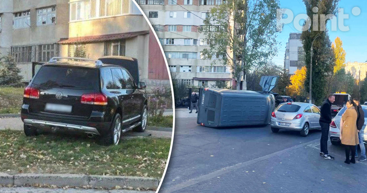 Accident la Chișinău: Un microbuz s-a răsturnat, iar șoferul a ajuns la spital.