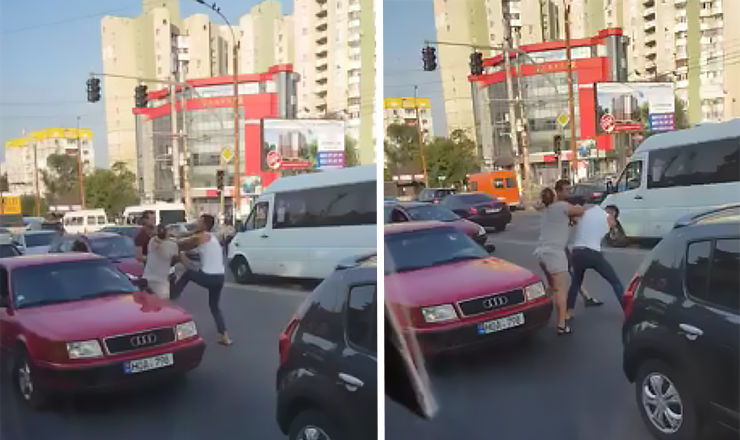 В центре Кишинева на дороге подрались мужчины.