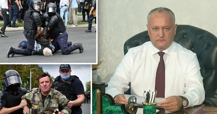 Додон о протестах: По сравнению с полицейским США, наши – божьи одуванчики. Коллаж: Point.md