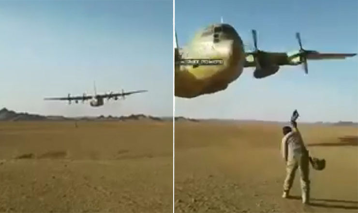 Американский С-130 пролетел в метре над военными.