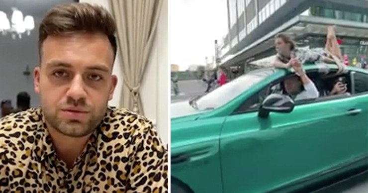 Блогер извинился за поездку на Bentley по улицам Москвы с привязанной к крыше подругой. Коллаж: Point.md.