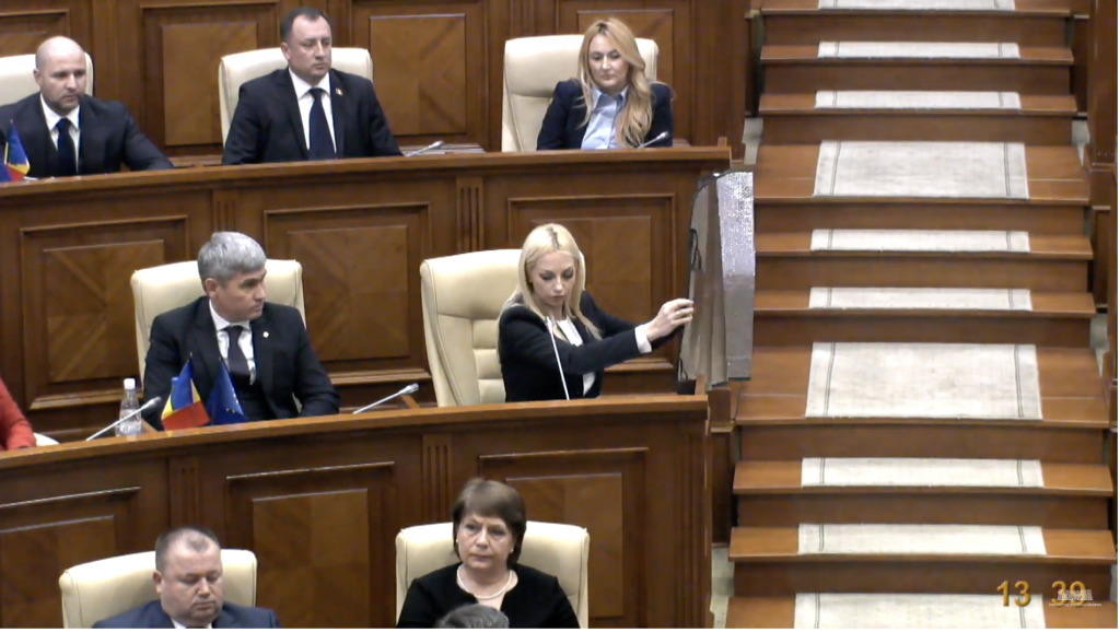 Марина Таубер принесла на заседание парламента солнцезащитный козырек.