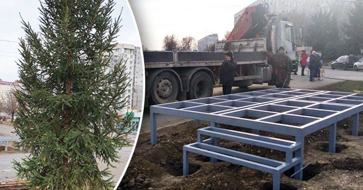 В столичном секторе Чеканы установили новогоднюю елку и сцену. Фото: Point.md.