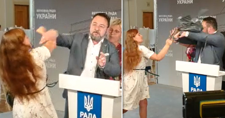 Украинская журналистка ударила депутата Рады сумкой по голове. Коллаж: Point.md.