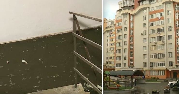 Водосток не справился с объемом воды, и труба лопнула. Коллаж: Point.md.