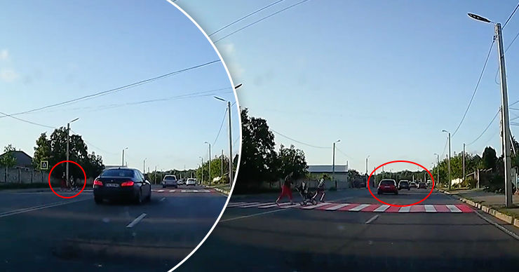 В Пересечине водители не пропускали маму с коляской на переходе.