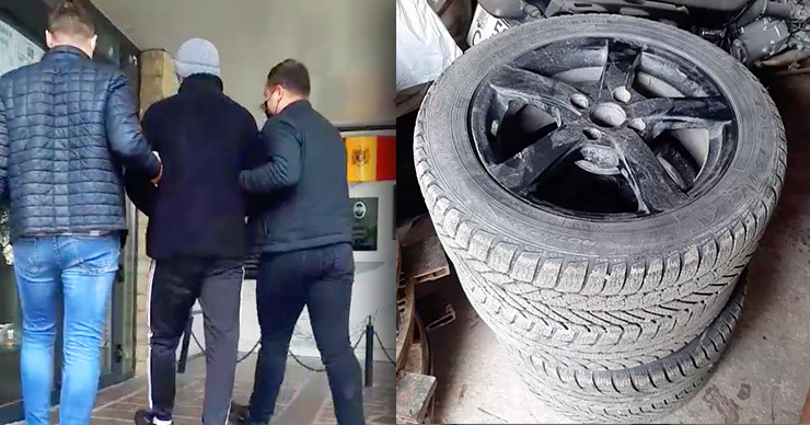 Полиция задержала 4 человек, укравших колеса с автомобиля в столице. Фото: Point.md.