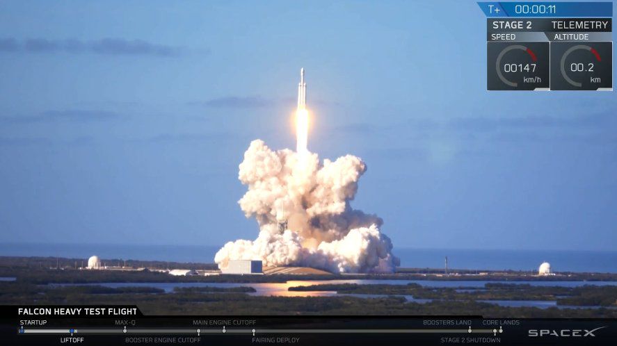 Маск впервые запустил к Марсу частную сверхтяжелую ракету Falcon Heavy.