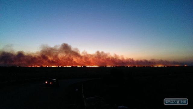 Крупный пожар под Одессой охватил 35 гектаров. Фото: trassae95.com