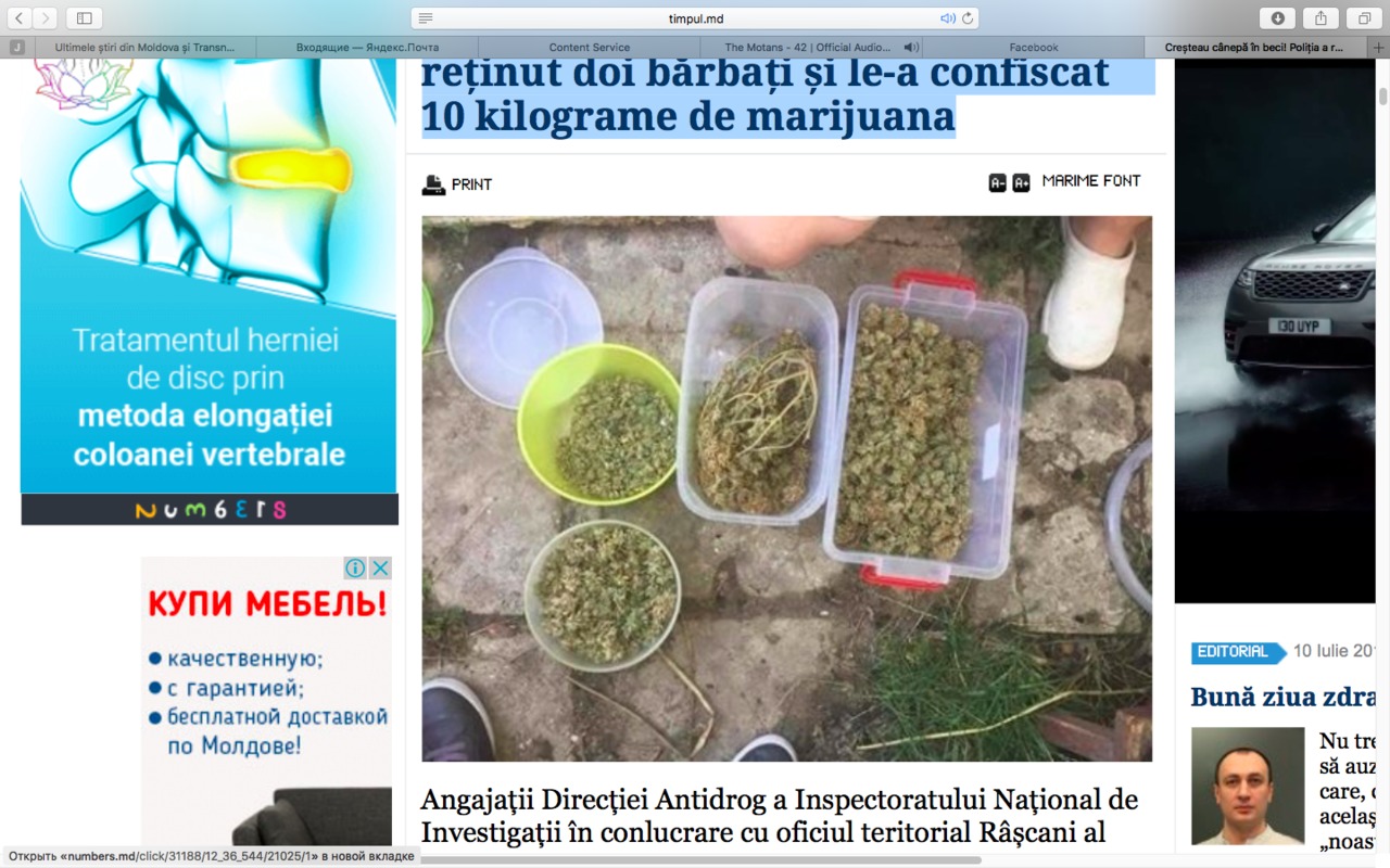 Poliția a reținut doi bărbați și le-a confiscat 10 kilograme de marijuana. 
