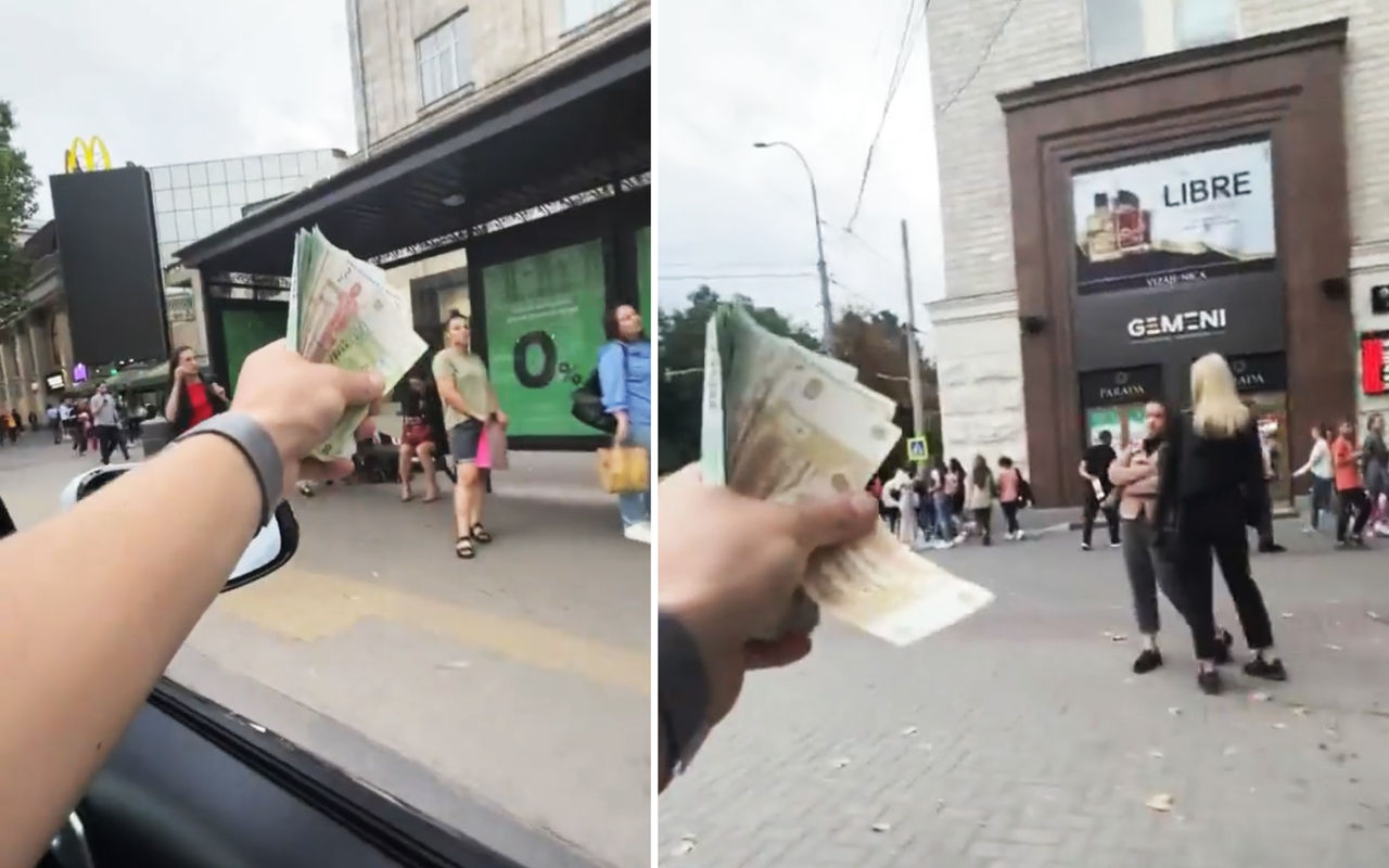 В Кишиневе из машины разбрасывали деньги и снимали это на видео.
