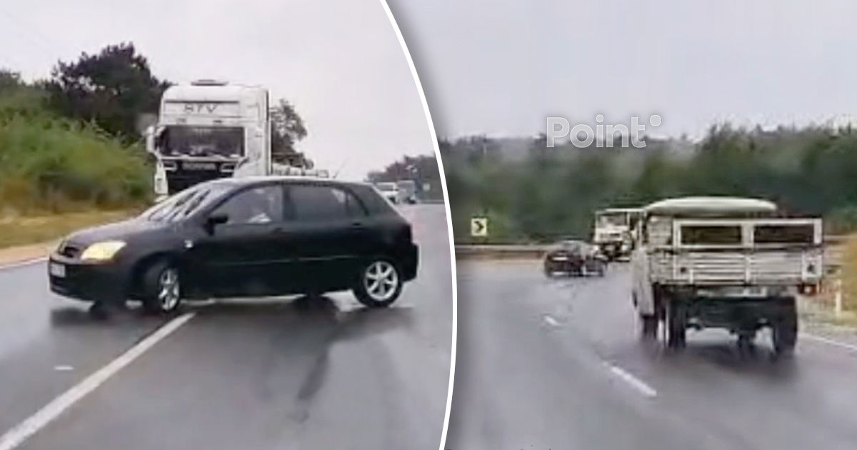 O Toyota a derapat pe carosabilul umed la Peresecina: Șoferul a evitat ca prin minune o coliziune.