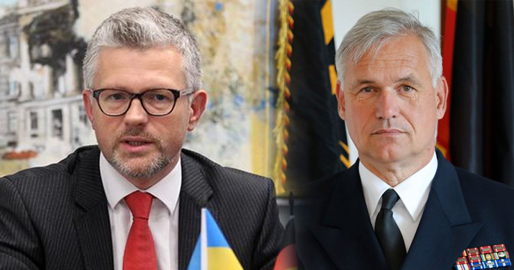 Посол Украины Андрей Мельник в Берлине считает недостаточной отставку главы ВМС ФРГ Кая-Ахима Шёнбаха. Коллаж Point.md.