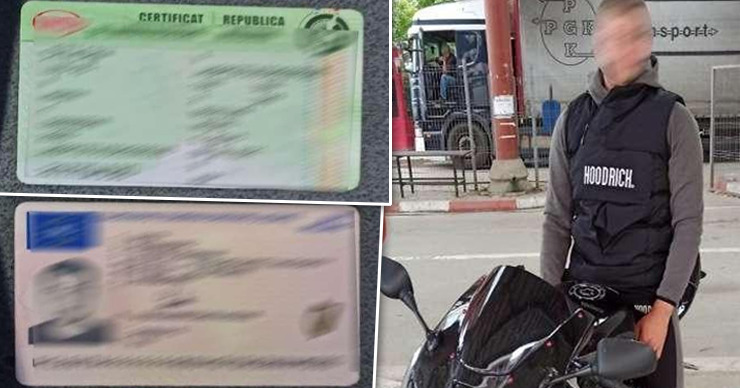 На границе в Румынии молдаванин на мотоцикле предъявил купленные за €700 права. Коллаж: Point.md.