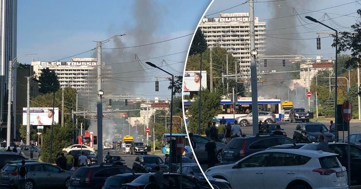 В центре Кишинева посреди дороги загорелся автомобиль.