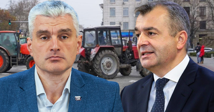Кику о протестах: Корсар Слусарь вывел на ПВНС свой тракторный флот. Коллаж: Point.md