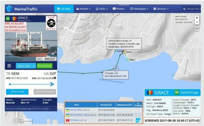 O navă moldovenească a ancorat într-o zonă anexată de Rusia 