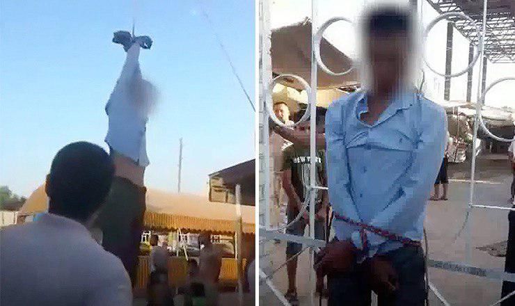 Торговцы на рынке поймали вора и устроили самосуд.