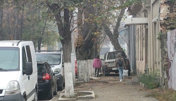 Водителя не остановили ни пешеходы, ни разбитая дорожка,ни наличие ступенек у входов в здания. 