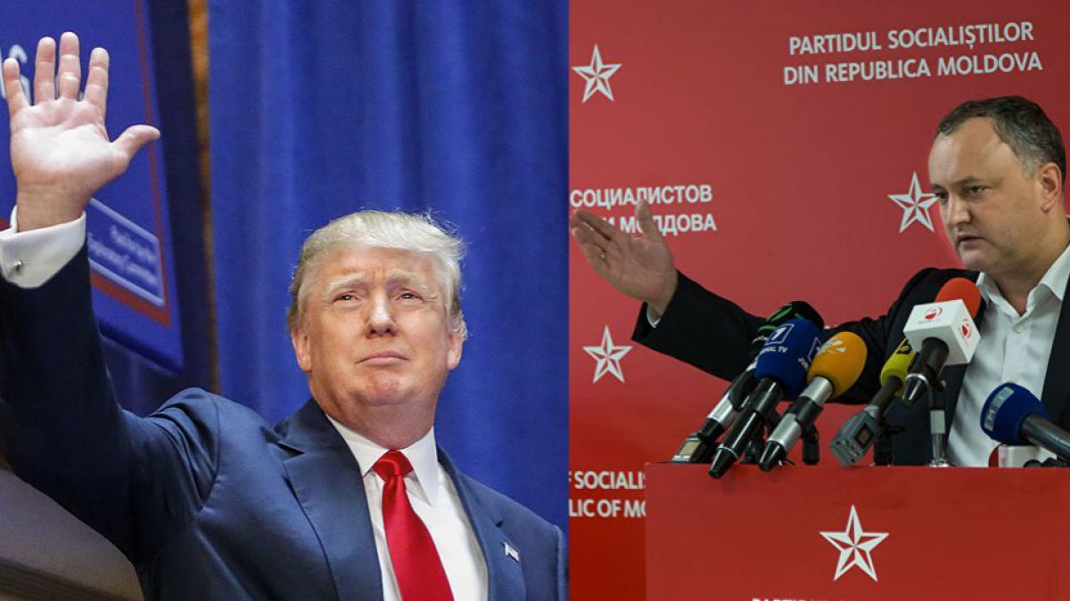 Liderul PSRM Igor Dodon și-a arătat o nouă față pro-americană odată cu Victoria lui Donald Trump la alegerile prezidențiale din SUA. Colaj: Agora.md