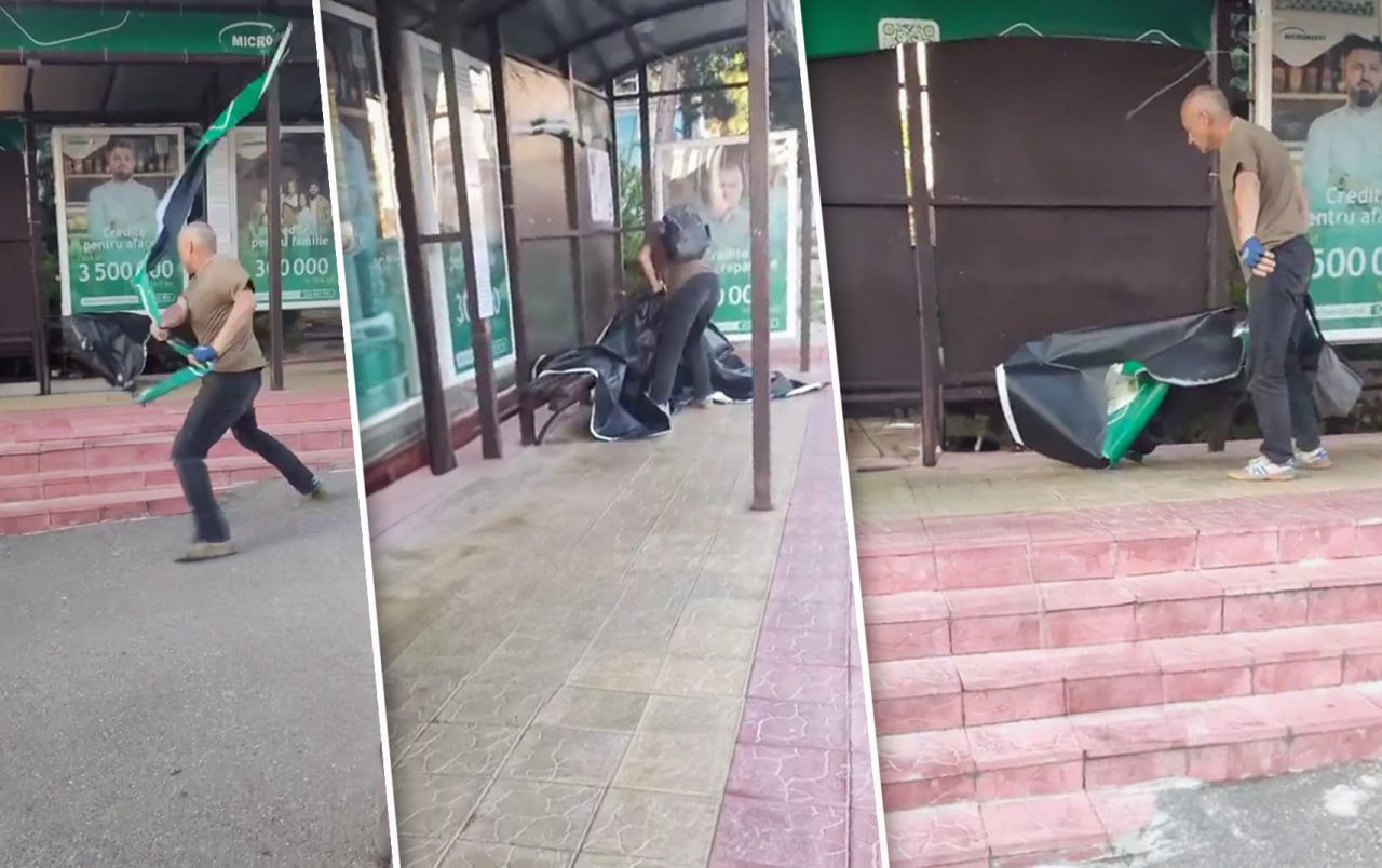 В столице мужчина устроил погром на остановке общественного транспорта. Коллаж: TV8.md.
