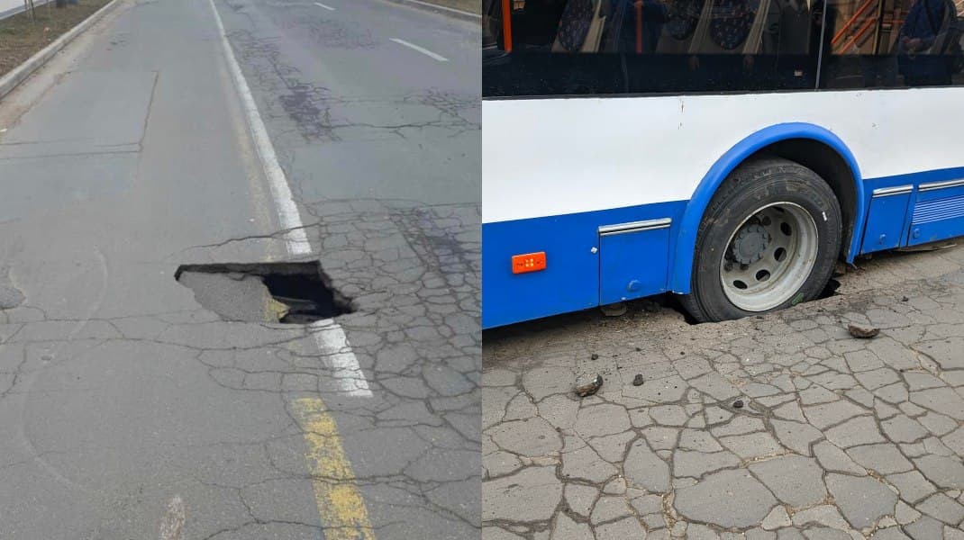 Маршруты троллейбусов изменены из-за провала асфальта в центре столицы.