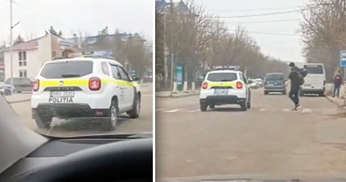 В Сынжерее автомобиль полиции не пропустил пешехода на "зебре". Коллаж: Point.md