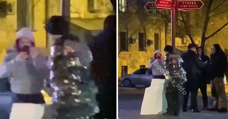 В Одессе прохожие примотали грабителя скотчем к столбу. 