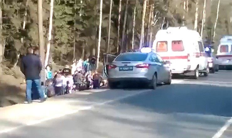 Опубликовано первое видео с места аварии автобуса с 40 детьми под Москвой.