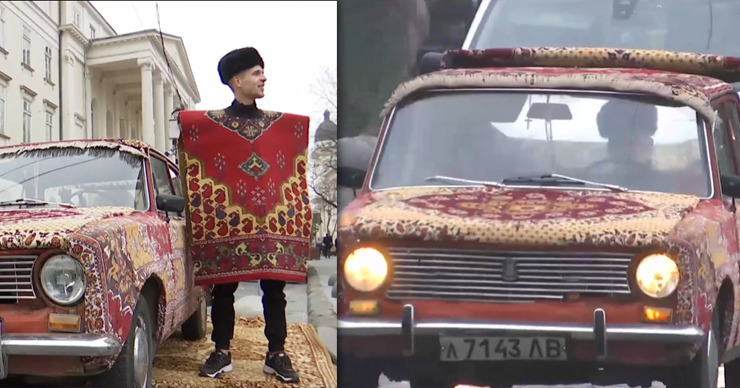 На Украине блогер обшил "Жигули" коврами и стал местной знаменитостью. Коллаж: Point.md.