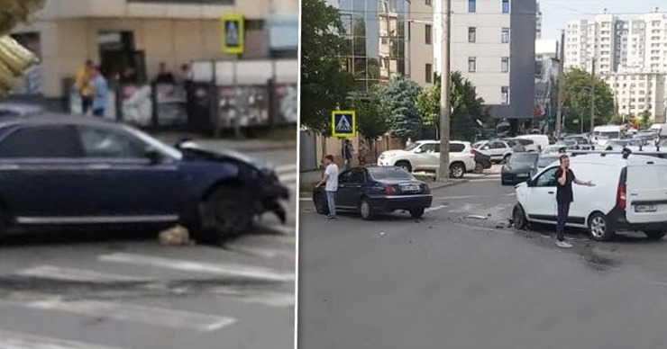 В центре столицы столкнувшиеся автомобили заблокировали две полосы движения. Коллаж Point.md.