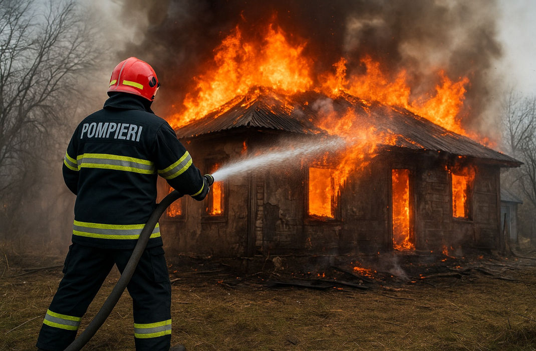 Incendiu de amploare la Ștefan Vodă. O casă, un automobil și un tractor, cuprinse de flăcări.