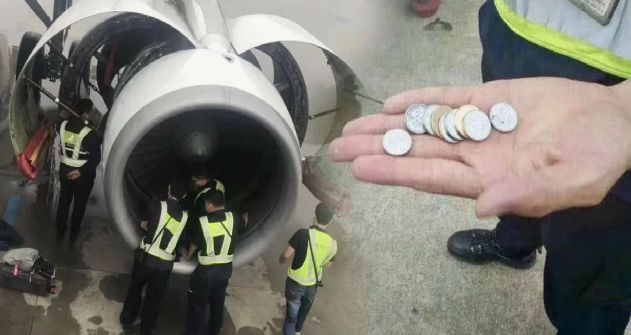 В Китае пассажир задержал рейс на 4 часа, бросив монеты в двигатель.