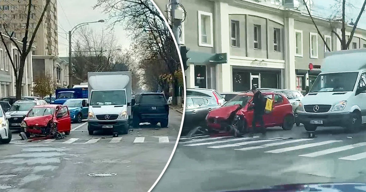 ДТП в центре Кишинёва: четыре автомобиля сильно повреждены. Коллаж: Point.md