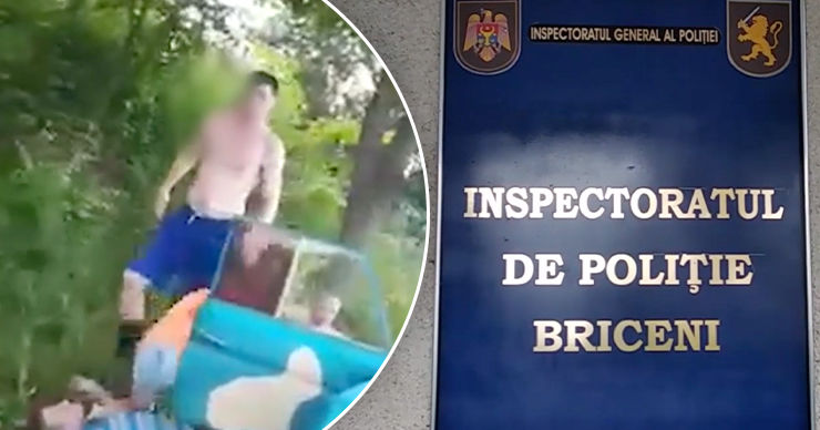 Полицейский из Бричан запечатлен в драке с несколькими сельчанами. Коллаж: Point.md.