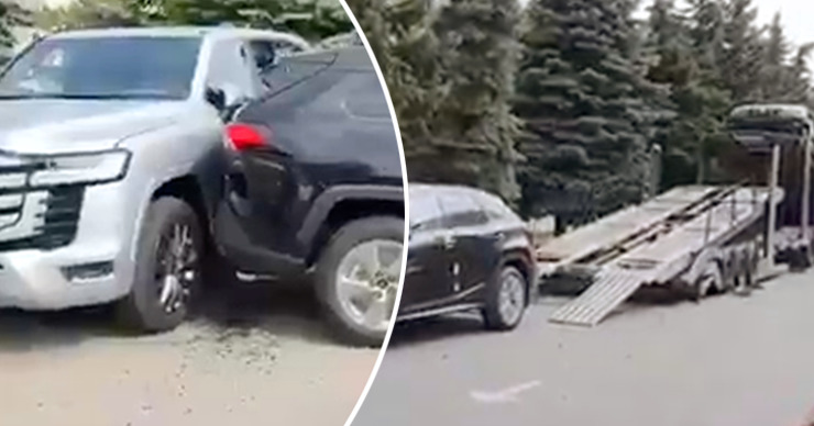 В Кишиневе из автовоза выкатились 4 новых автомобиля. Коллаж: Point.md