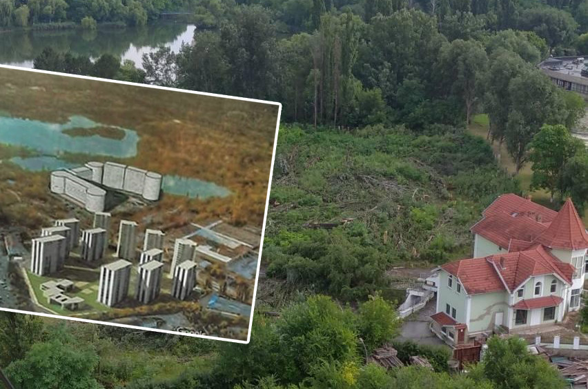 Проведена вырубка деревьев вблизи озера в парке Ла Извор. Коллаж Point.md.