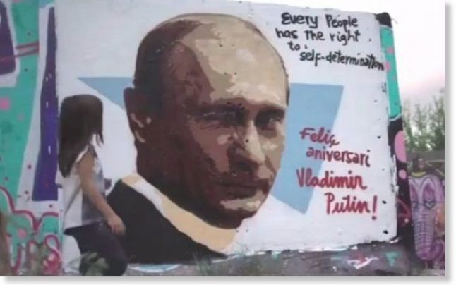 Un graffiti pro-Putin a apărut în Barcelona, Catalonia
