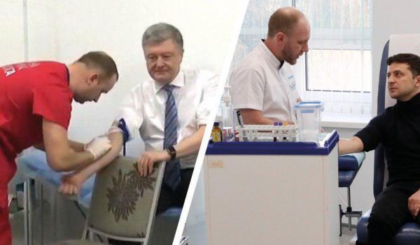 Порошенко и Зеленский во время сдачи анализа крови.
