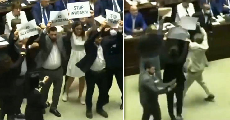 В парламенте Италии протестовали против предоставления Украине оружия. Коллаж: Point.md