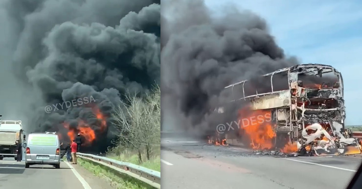 Сегодня на трассе Одесса-Киев сгорел пассажирский автобус. 