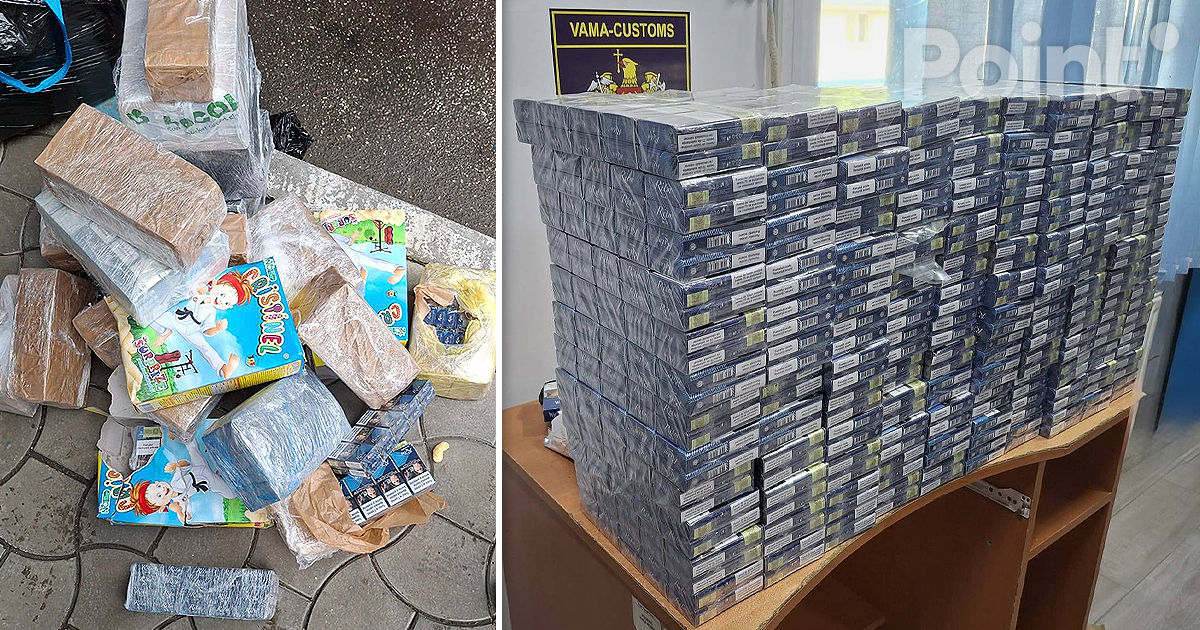Țigări de contrabandă, ascunse în cutii de bastonașe, confiscate la vamă.