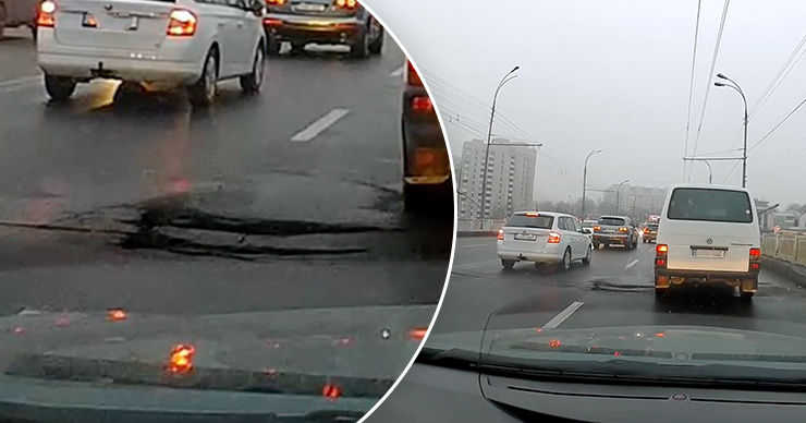 На Измаильском мосту образовалась яма. Коллаж: Point.md