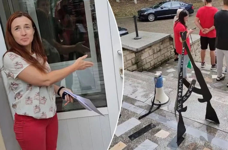 У дверей Минздрава прошла акция протеста с автоматами Калашникова. Коллаж: stiri.md