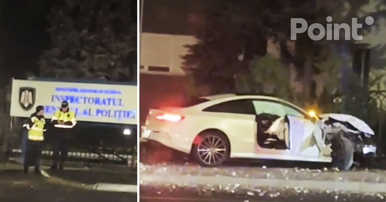 В Кишиневе Mercedes снес столб и врезался в ворота Генерального инспектората полиции.