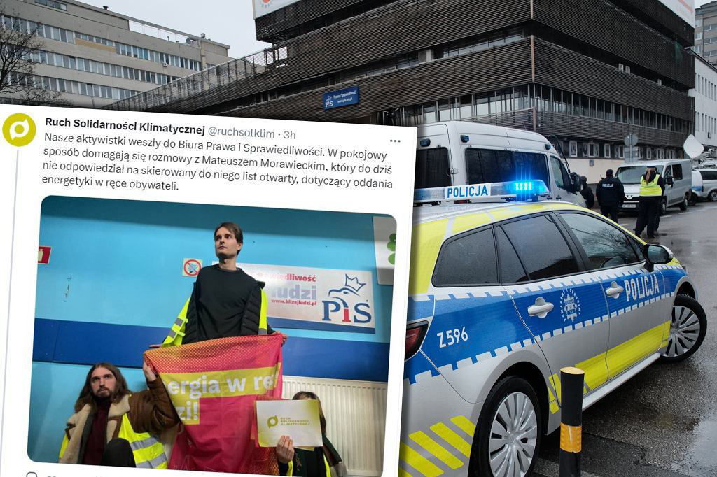 В Варшаве экоактивисты приклеили себя к штаб-квартире партии власти.