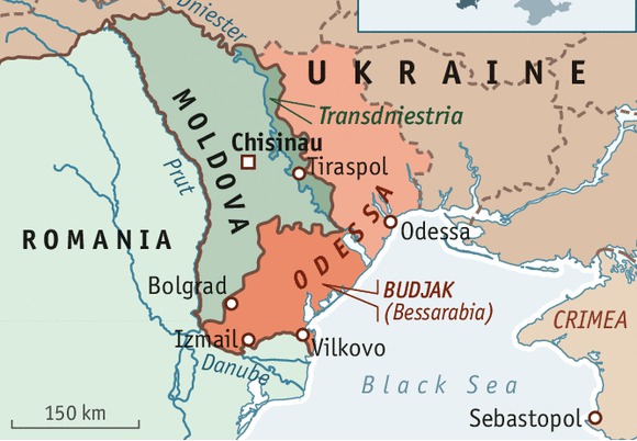 Украинская Бессарабия ограничена Черным морем, Дунаем и Молдавией, а с севера – подконтрольным Россией Приднестровьем.